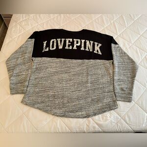 NWOT VICTORIA SECRET PINK BLACK & GREY OVERSIZED CAMPUS SWEATSHIRT